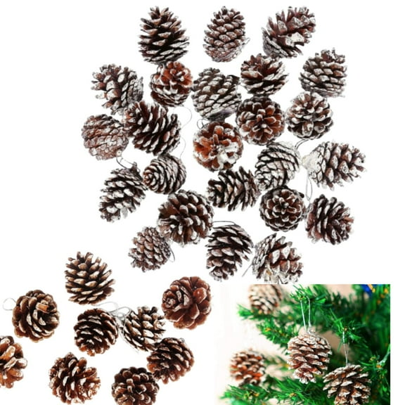 Pine Cones 36 Pcs, Small Christmas PineCones Hanging Ornament, Snow Pinecones with String for Christmas Tree Gift Tag Party Decoration (Snow,1.18-1.57 Inch)