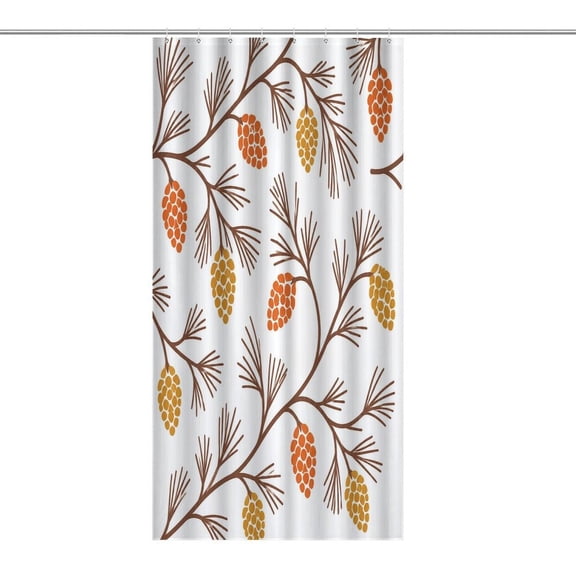 Pine Cones And Needles Pattern Print Shower Curtain,Cloth Fabric Waterproof Polyester Bathroom Home Decor Set with Hooks