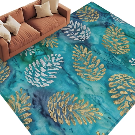 Pine Cones Area Rug 5x8 Washable Rug Non Slip Winter Forest Cabin Forest Green Pine Needles Large Area Rug Soft Stainresistant Indoor Carpet for Living Room Bedroom Home Office Dining Room Nursery