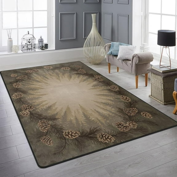Pine Cones Area Rug Rustic Brown Pines Carpet Non-Slip Rug Washable Floor Mats For Kitchen Bedroom Living Room 2x3ft