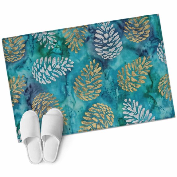 Pine Cones Bathroom Rug Washable 2x3 Entryway Rug Non Slip Winter Forest Cabin Forest Green Pine Needles Front Door Mat Low Pile Indoor Doormat Throw Floor Carpet for Kitchen Bedroom Entrance