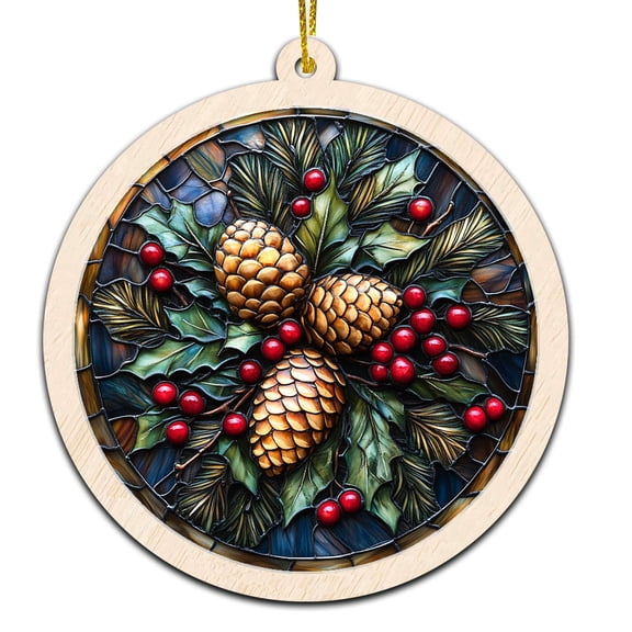 Pine Cones Christmas Ornament, Hanging Decor for Christmas Tree or Rearview Mirror, Gift for Men & Women, Family & Colleagues, Stained Glass Suncatcher Ornament, Pine Cones Ornament 2025