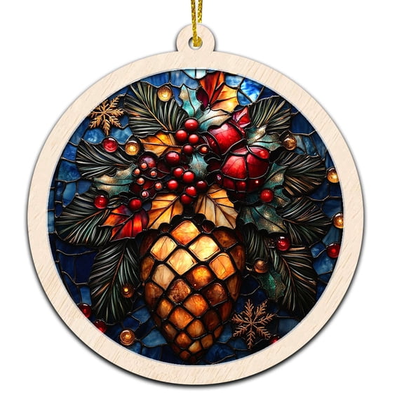 Pine Cones Christmas Ornament, Hanging Decor for Christmas Tree or Rearview Mirror, Gift for Men & Women, Family & Colleagues, Stained Glass Suncatcher Ornament, Pine Cones Ornament 2025