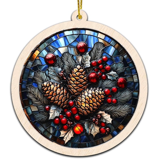 Pine Cones Christmas Ornament, Hanging Decor for Christmas Tree or Rearview Mirror, Gift for Men & Women, Family & Colleagues, Stained Glass Suncatcher Ornament, Pine Cones Ornament 2025