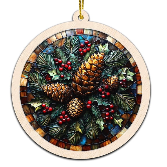 Pine Cones Christmas Ornament, Hanging Decor for Christmas Tree or Rearview Mirror, Gift for Men & Women, Family & Colleagues, Stained Glass Suncatcher Ornament, Pine Cones Ornament 2025