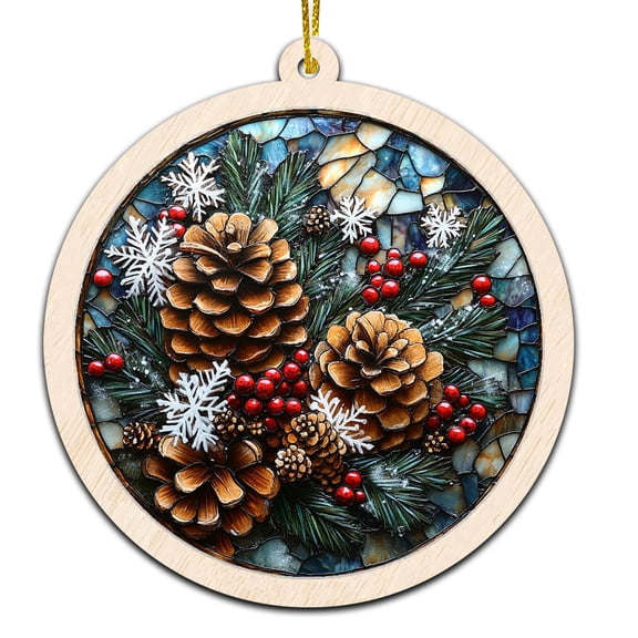 Pine Cones Christmas Ornament, Hanging Decor for Christmas Tree or Rearview Mirror, Gift for Men & Women, Family & Colleagues, Stained Glass Suncatcher Ornament, Pine Cones Ornament 2025
