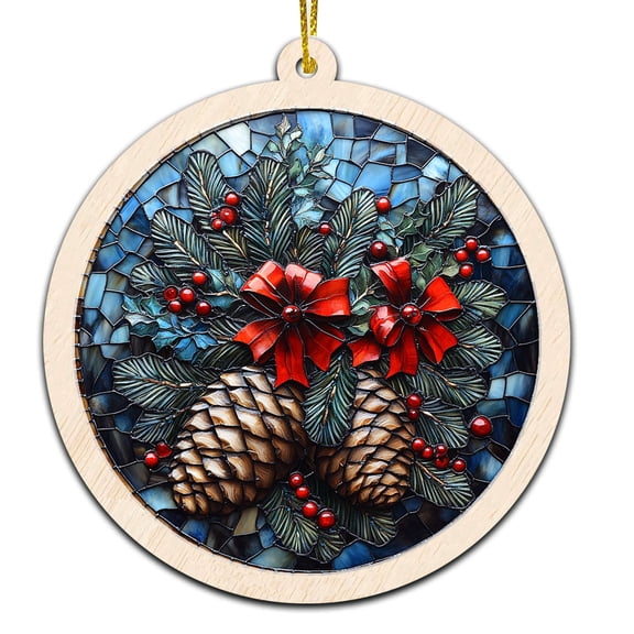 Pine Cones Christmas Ornament, Hanging Decor for Christmas Tree or Rearview Mirror, Gift for Men & Women, Family & Colleagues, Stained Glass Suncatcher Ornament, Pine Cones Ornament 2025