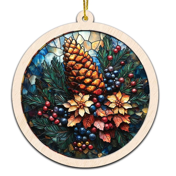 Pine Cones Christmas Ornament, Hanging Decor for Christmas Tree or Rearview Mirror, Gift for Men & Women, Family & Colleagues, Stained Glass Suncatcher Ornament, Pine Cones Ornament 2025