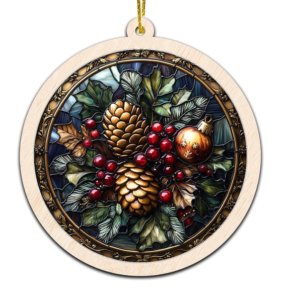 Pine Cones Christmas Ornament, Hanging Decor for Christmas Tree or Rearview Mirror, Gift for Men & Women, Family & Colleagues, Stained Glass Suncatcher Ornament, Pine Cones Ornament 2025