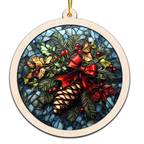 Pine Cones Christmas Ornament, Hanging Decor for Christmas Tree or Rearview Mirror, Gift for Men & Women, Family & Colleagues, Stained Glass Suncatcher Ornament, Pine Cones Ornament 2025