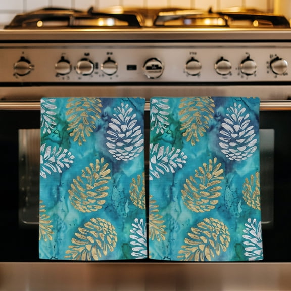 Pine Cones Kitchen Towels Set of 1, Winter Forest Cabin Forest Green Pine Needles Absorbent Dish Towels for Kitchen, Microfiber Hand Towel, Quick Drying Tea Towel for Cleaning Decorative Dishcloths