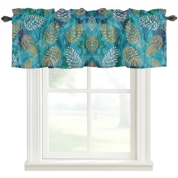 Pine Cones Valances for Windows Farmhouse Kitchen Curtains Valances Rod Pocket Valance Curtains for Windows Winter Forest Cabin Forest Green Pine Needles Window Valances for Bathroom Bedroom 42"x12"