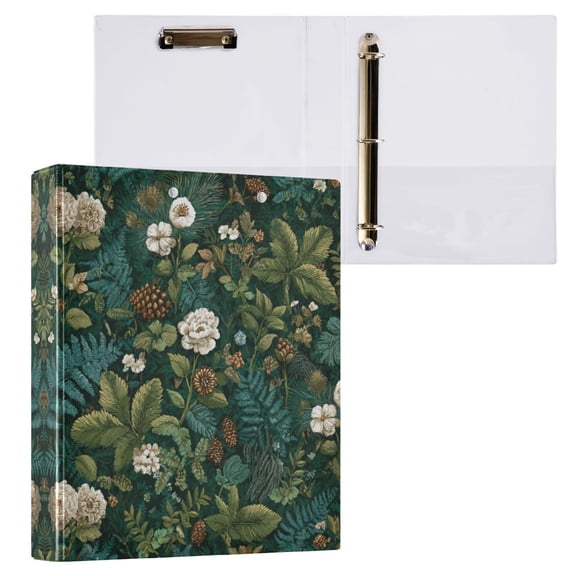 Pine Cones and Mossy Ferns 3 Ring Hardcover Binders 1.5in Round Rings for Letter-Size Folder Paper Organizer Pockets for Office Student Recipe