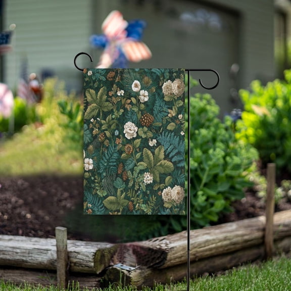 Pine Cones and Mossy Ferns Garden Flag Double Sided Outdoor Banners Yard Flags for Garden Home Holiday Decorations