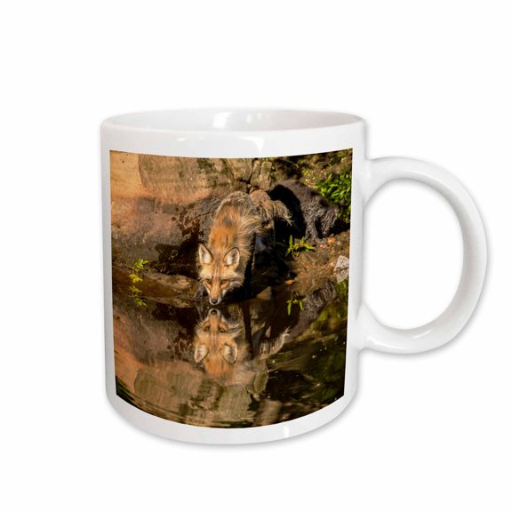 3drose, Pine County. Captive Red Fox Drinking., 11oz Mug