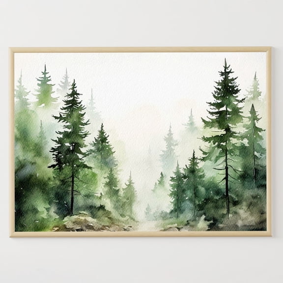 Pine Forest Art Poster: Misty Evergreen Landscape, Unframed Poster Size 24x36