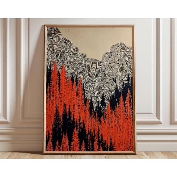 Pine Forest Landscape Wall Art Print, Unframed Paper Poster 16x20in