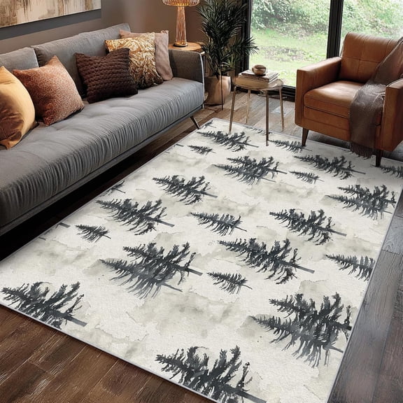 Pine Forest Tree Branch Area Rug, Nature Design Carpet, Washable Non Slip Soft Low Pile, Living Room Bedroom Kitchen Office Mat 4x6ft