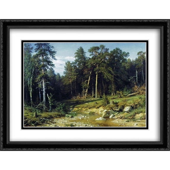 Pine Forest in Vyatka Province 2x Matted 36x28 Large Black Ornate Framed Art Print by Ivan Shishkin