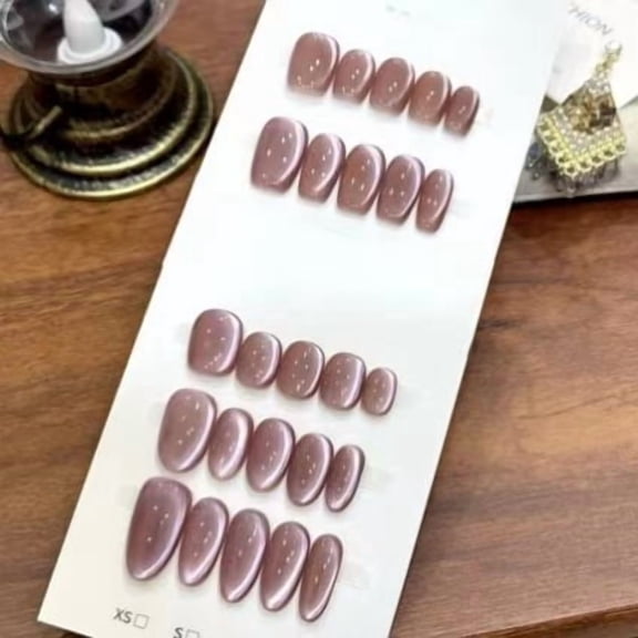 [Pine Frost Dew] Taro Grape Purple Glass Bead Light Bulb Cat's Eye Short Nail Patch Advanced Value
