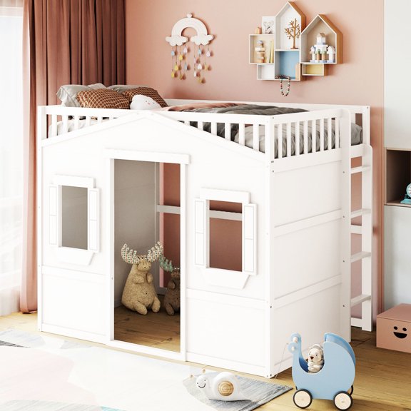 Pine Full Size Loft Bed with Safety Rails / Offer Long - term Relaxation Space