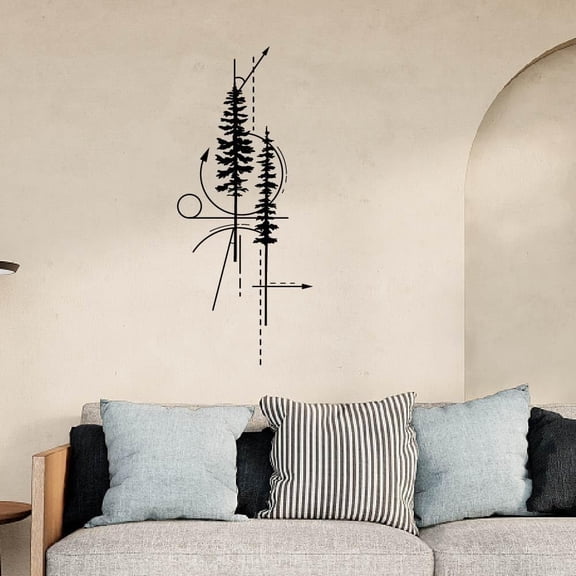 Pine Geometric Wall Sticker Geometric Abstraction Wall Decal Black Wall Decor Tree Wall Sticker Vinyl Decor
