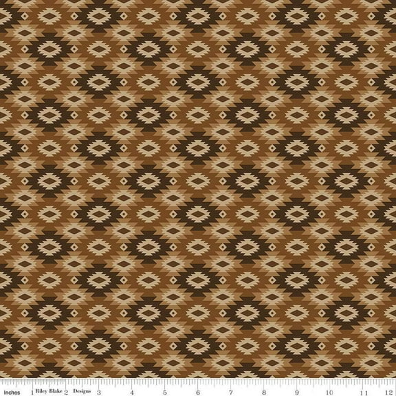 Pine Grove Geometric Brown Cotton Fabric (1 yard)