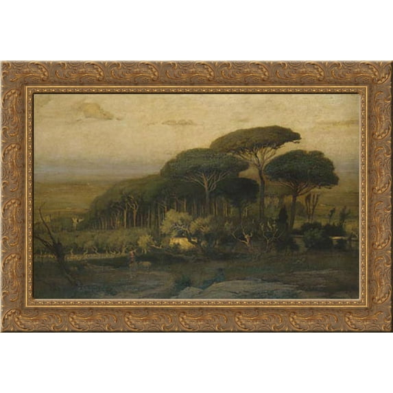 Pine Grove of the Barberini Villa 24x19 Gold Ornate Wood Framed Canvas Art by Inness, George