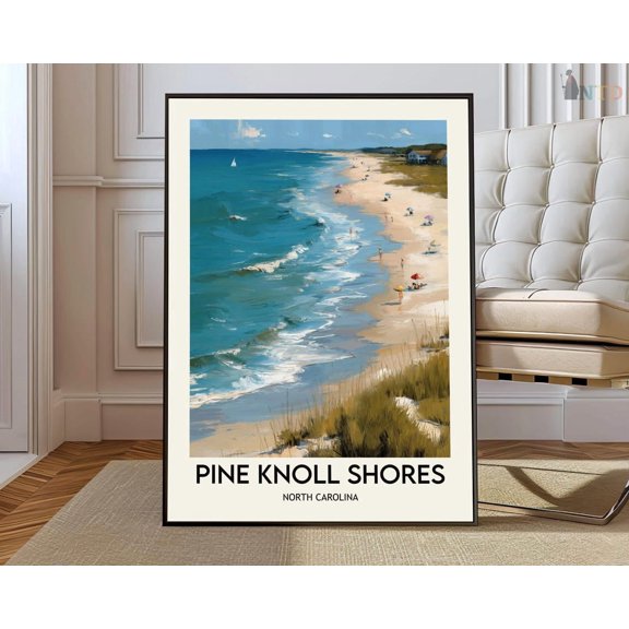 Pine Knoll Shores Poster, North Carolina Crystal Coast Decor