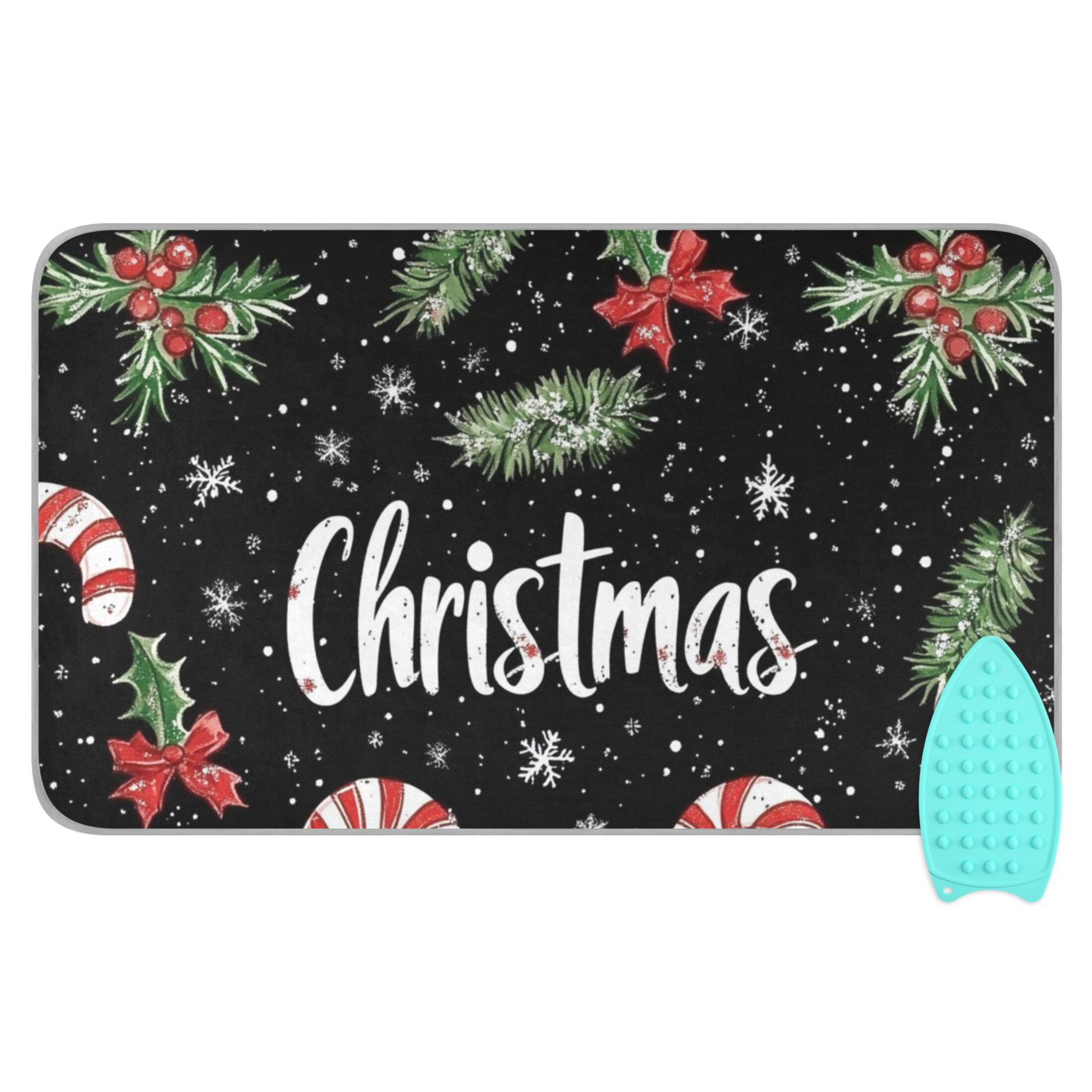 Pine Leaves Candy Canes Christmas Snowflakes Ironing Mat Blanket Portable Travel Ironing Pad Heat Resistant Pad 47.2" x 27.6”