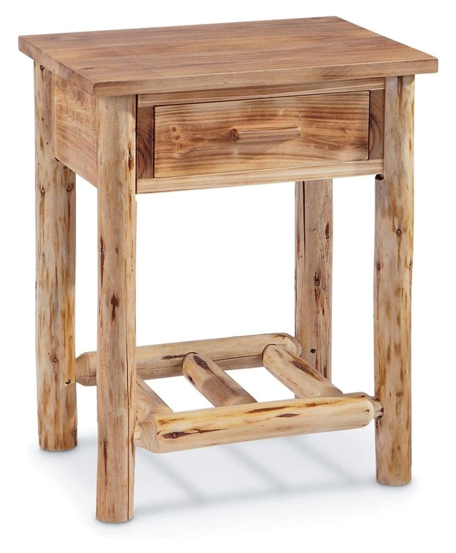 Pine Log End Table with Drawer Rustic Wooden Side Table Nightstand for ...