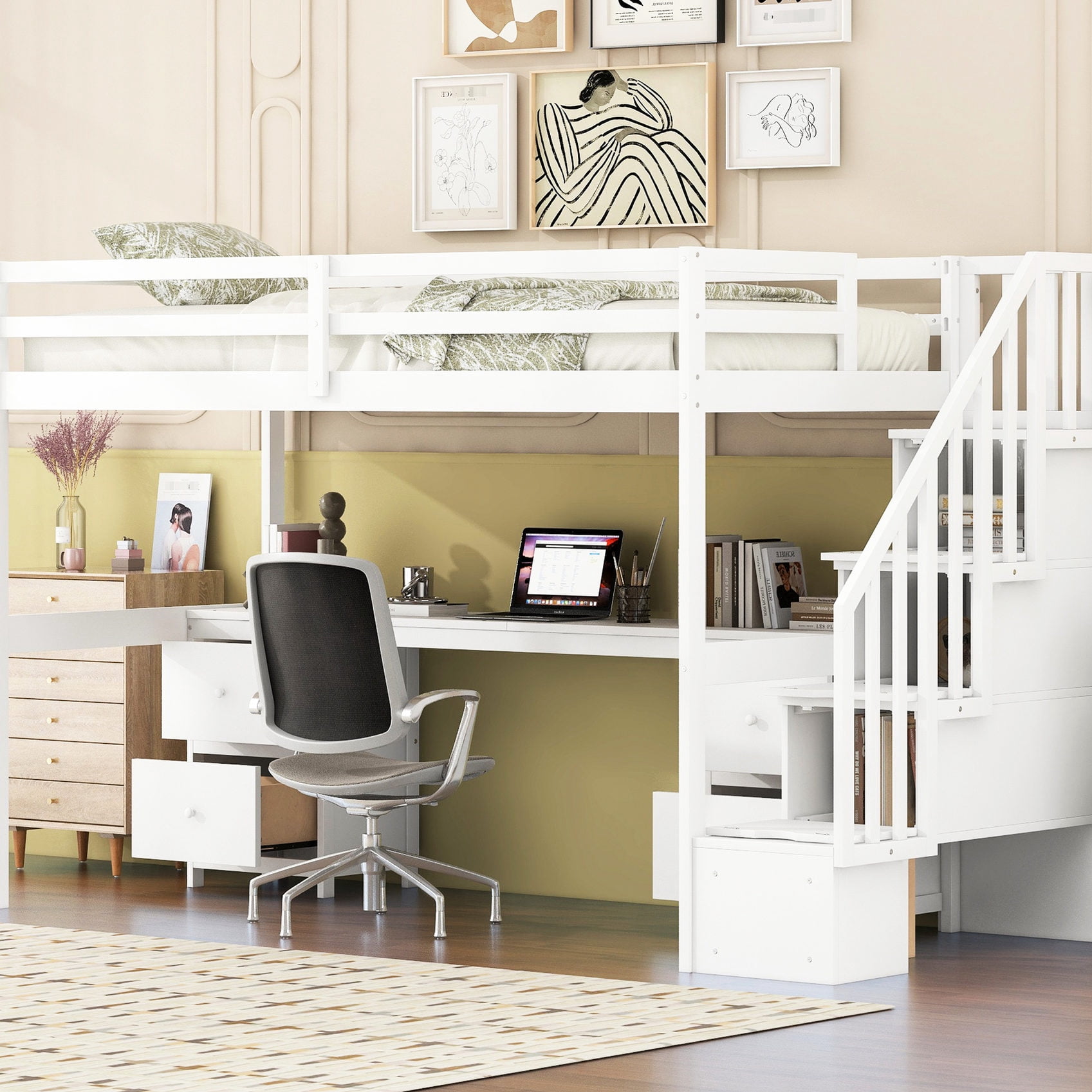 Pine & MDF Loft Bed | Homework Completion, Book Organization ...