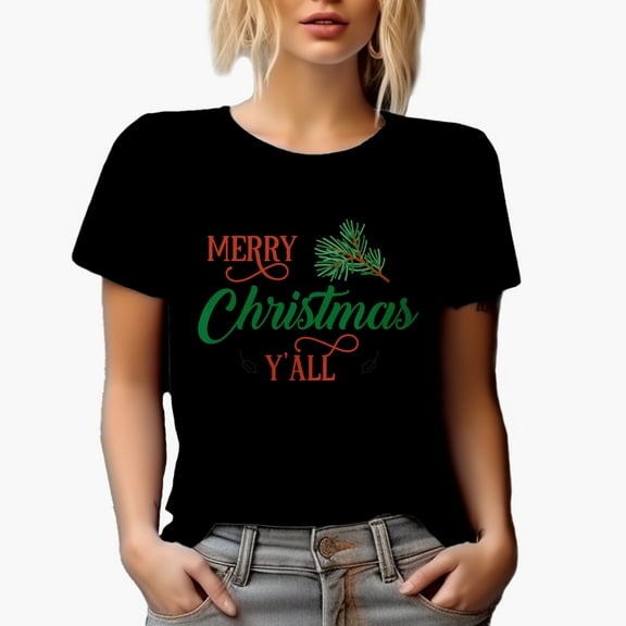 Pine Merry Christmas Y'all Magical Holiday Season Gift Idea, Black T-Shirt, Small