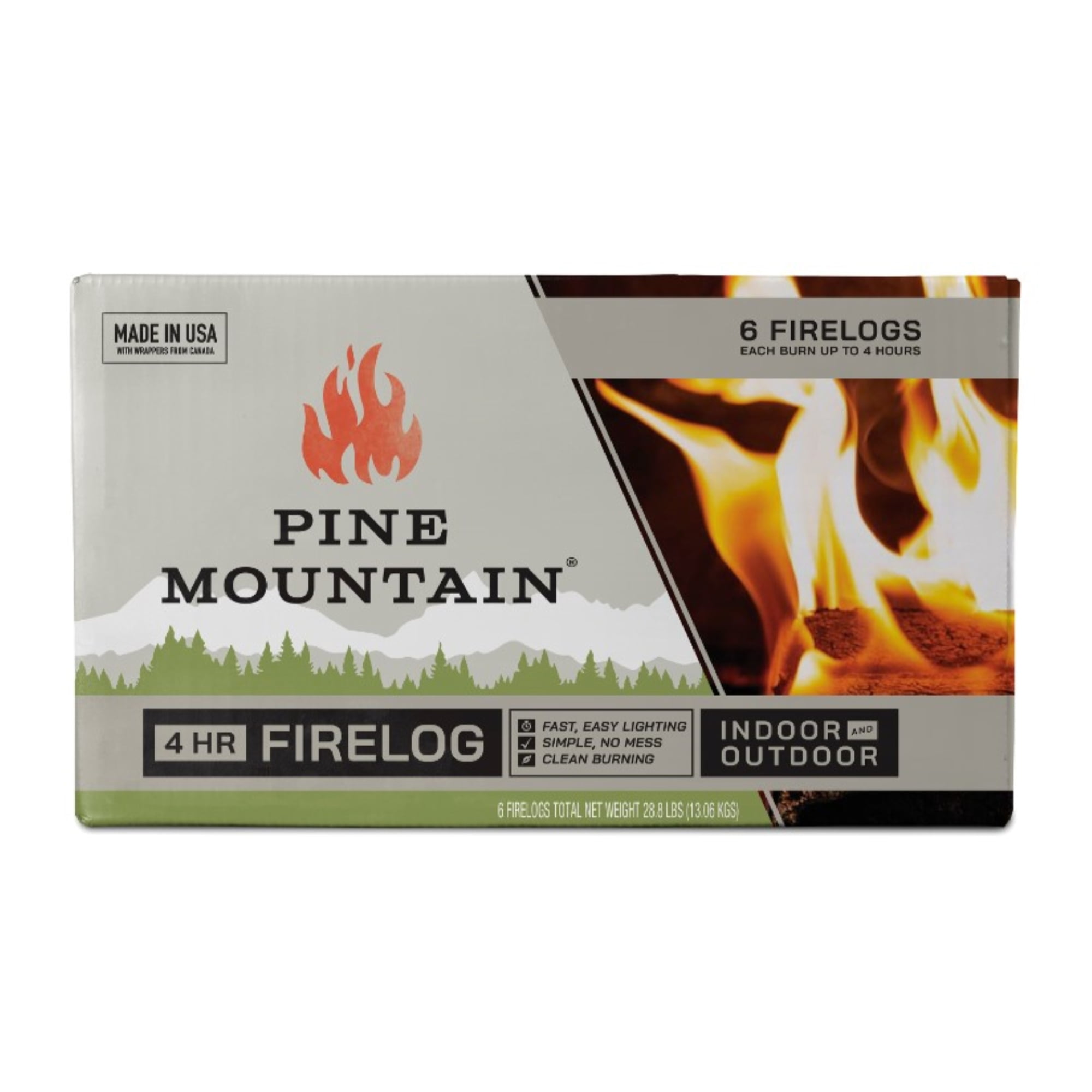Pine Mountain 4-Hour, 3.7lb Firelog with Clean Burn Technology, 6 Count -  Walmart.com