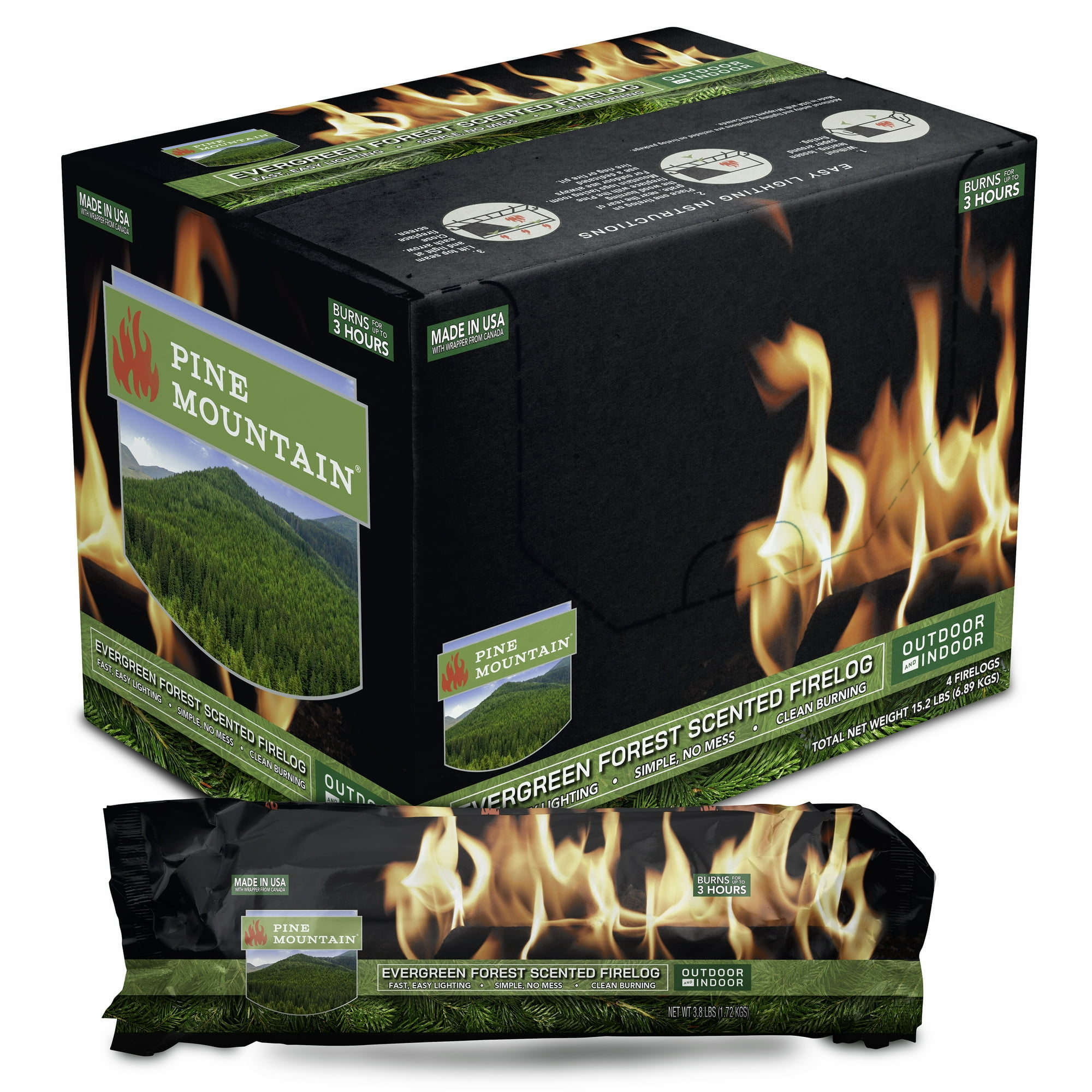 Pine Mountain Evergreen Forest Scented Firelog, Single Use Fire Log -  Walmart.com