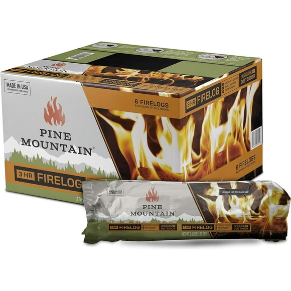 Pine Mountain Traditional 3-Hour Firelog, 6 Logs Long Burning Firelog for Campfire, Fireplace, Fire Pit, Indoor and Outdoor Use