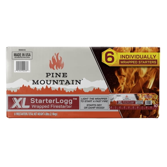 Pine Mountain XL StarterLogg, 2 Times Bigger Than Pine Mountain Wrappeed Starerlogg, Individualy Wrapped Fire Stater, Good for Wood Fire Log for Campfire, Fireplace, Wood Stove, Fire Pit