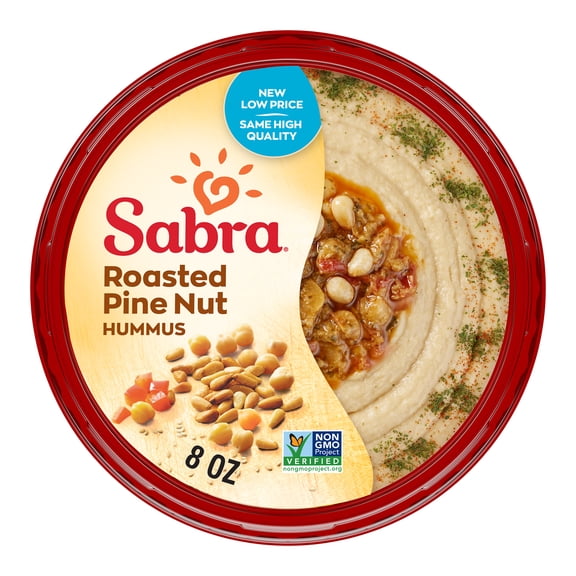 Sabra Roasted Pine Nut Fresh Hummus Dip, Non-GMO, Gluten Free, Vegan Hummus Spread, 8oz Tub