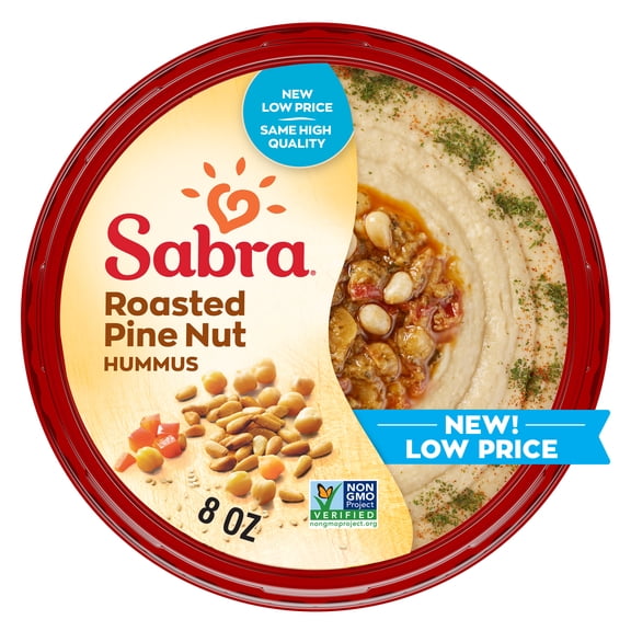 Sabra Roasted Pine Nut Fresh Hummus Dip, Non-GMO, Gluten Free, Vegan Hummus Spread, 8oz Tub