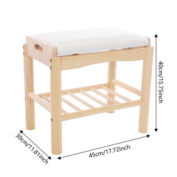 Pine PU 45x30x40cm Shoe Changing Stool Soft Storage Stool Solid Wood Porch Shoe Rack Hall Shoe Stool