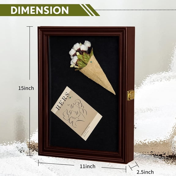 Pine Pin Display Case, 11"x15" Non-dust Pin Collection Display Shadow Box with High Transparency UV Protection Acrylic Glass Door for Jewelry Pins, Military Badges, Medals (Red Finish)