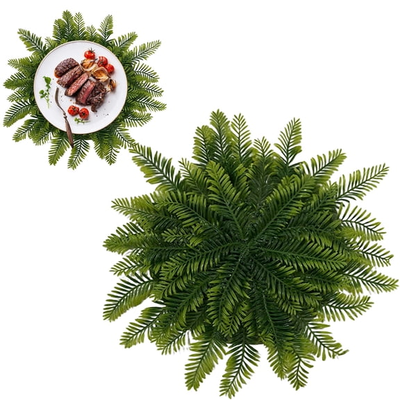 Pine Placemats,15.7 Inch Artificial Greenery Placemats Round Cedar Branch Place Mat Dining Table Mats for Xmas Party Decorations Holiday(Green)