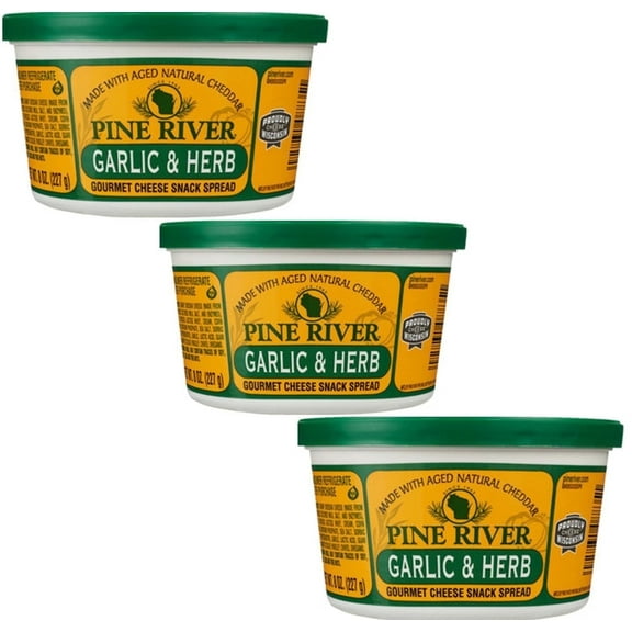Pine River Cheese Spreads 3-Pack | Garlic & Herb | (3) 8 oz tubs | SHELF-STABLE | Earthy, Zesty & Creamy Wisconsin Pub Cheese Spread