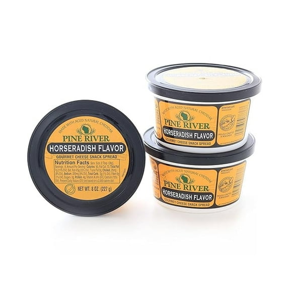 Pine River Cheese Spreads 3-Pack | Horseradish | (3) 8 oz tubs | SHELF-STABLE | Zesty, Tangy & Spicy Wisconsin Pub Cheese Spread