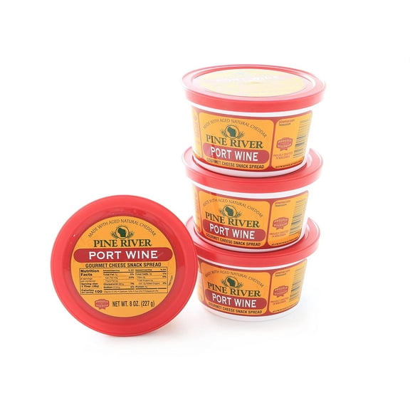 Pine River Cheese Spreads 4-Pack | Port Wine | (4) 8 oz tubs | SHELF-STABLE | Fruity, Sharp & Creamy Wisconsin Pub Cheese Spread