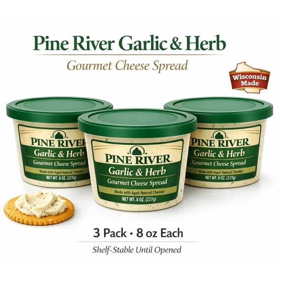Pine River Garlic & Herb Cheese Snack Spread, 3 pack, 8 oz Tubs, Shelf Stable