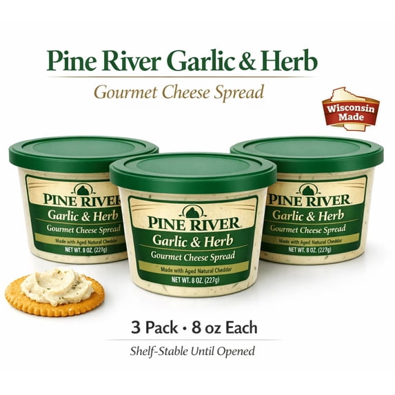 Pine River Garlic & Herb Cheese Snack Spread, 3 pack, 8 oz Tubs, Shelf Stable