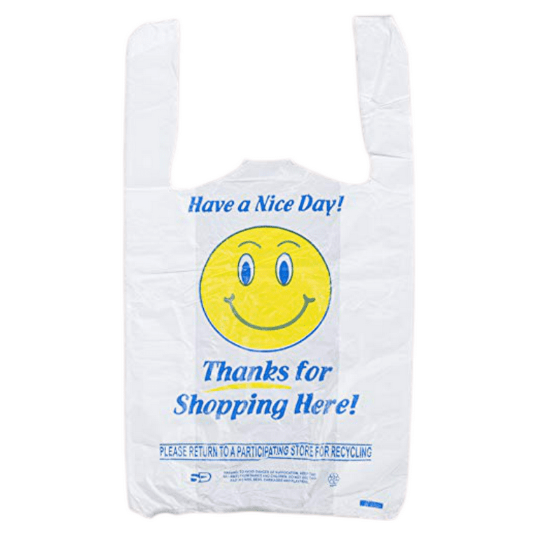 Pine Shopping Bags - Happy face Plastic Bags Reusable Bags for Shopping,  Grocery - T-shirt Plastic Bags | Heavy Duty Gift Carrier Market Bags |  white