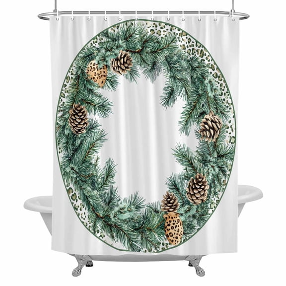 Pine Shower Curtain for Bathroom, Pine Cones Waterproof Cloth Fabric Bathroom Accessories Set with 12 Rust Proof Plastic Hooks, 72"x72"