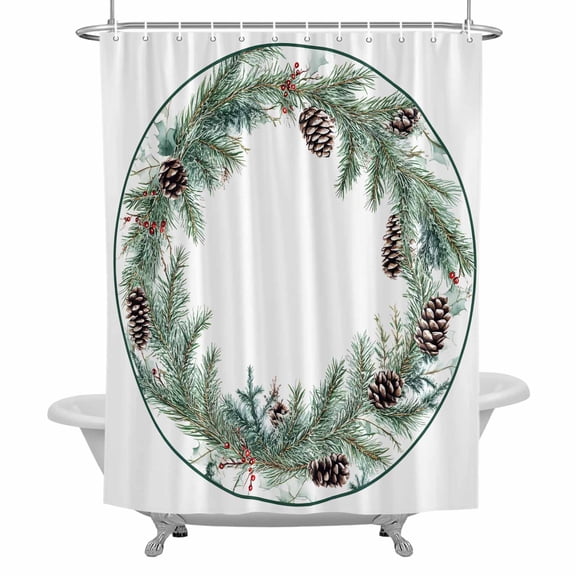 Pine Shower Curtain for Bathroom, Pine Cones Waterproof Cloth Fabric Bathroom Accessories Set with 12 Rust Proof Plastic Hooks, 72"x72"